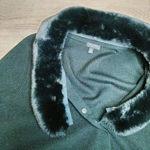 Talbots Black Cardigan Sweater with Faux Fur Collar - Picture 7 of 7